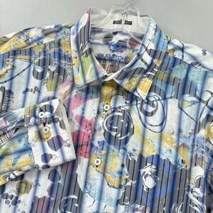 Bugatchi Shirt Mens XL Multicolor Abstract Stripe Button Up Long Sleeve Casual